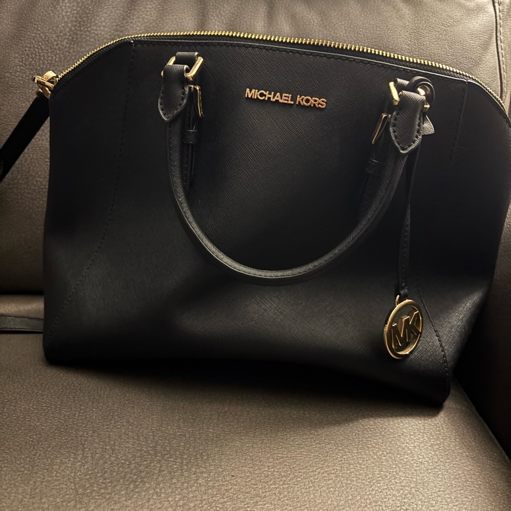 Michael Kors Black Satchel with Gold Accents